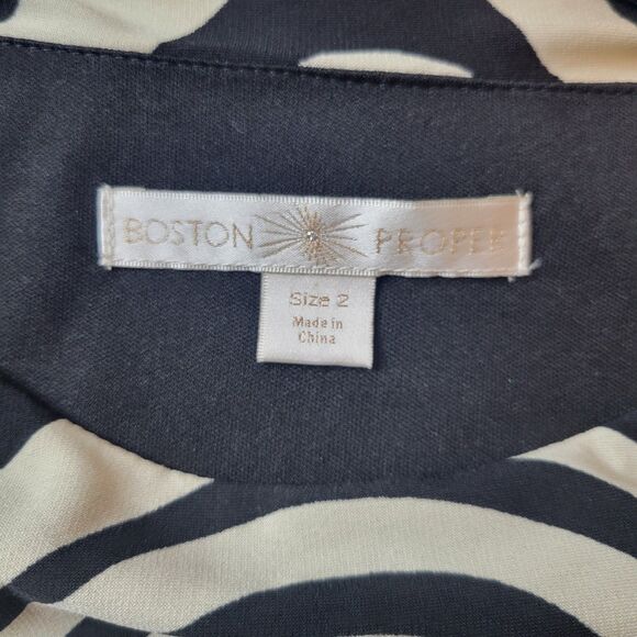 Boston Proper Blurred Lines Ruched Dress Black Beige Size 2 - Picture 3 of 7